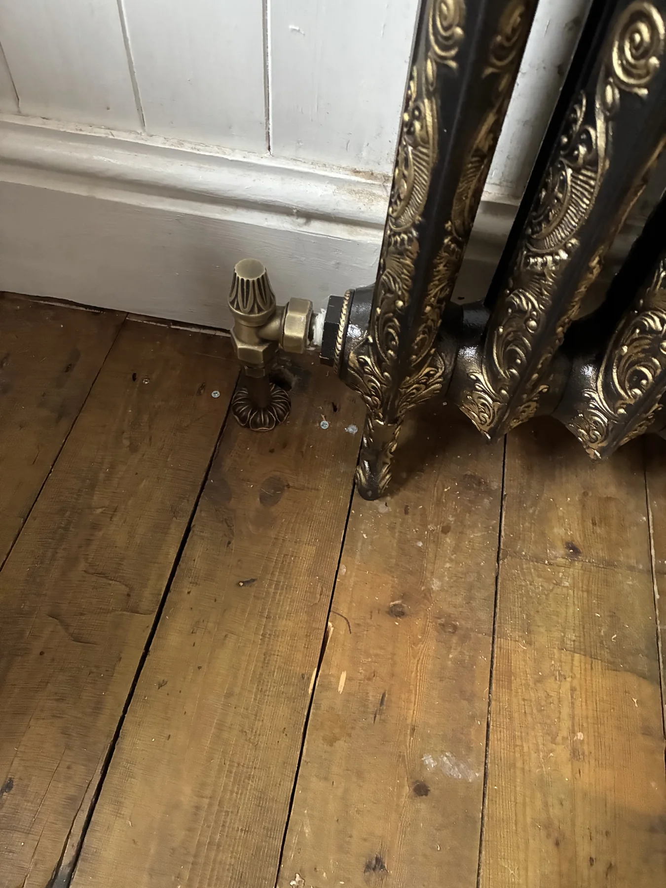 Matching decorative radiator valve and pipe connection fitted in Aylestone
