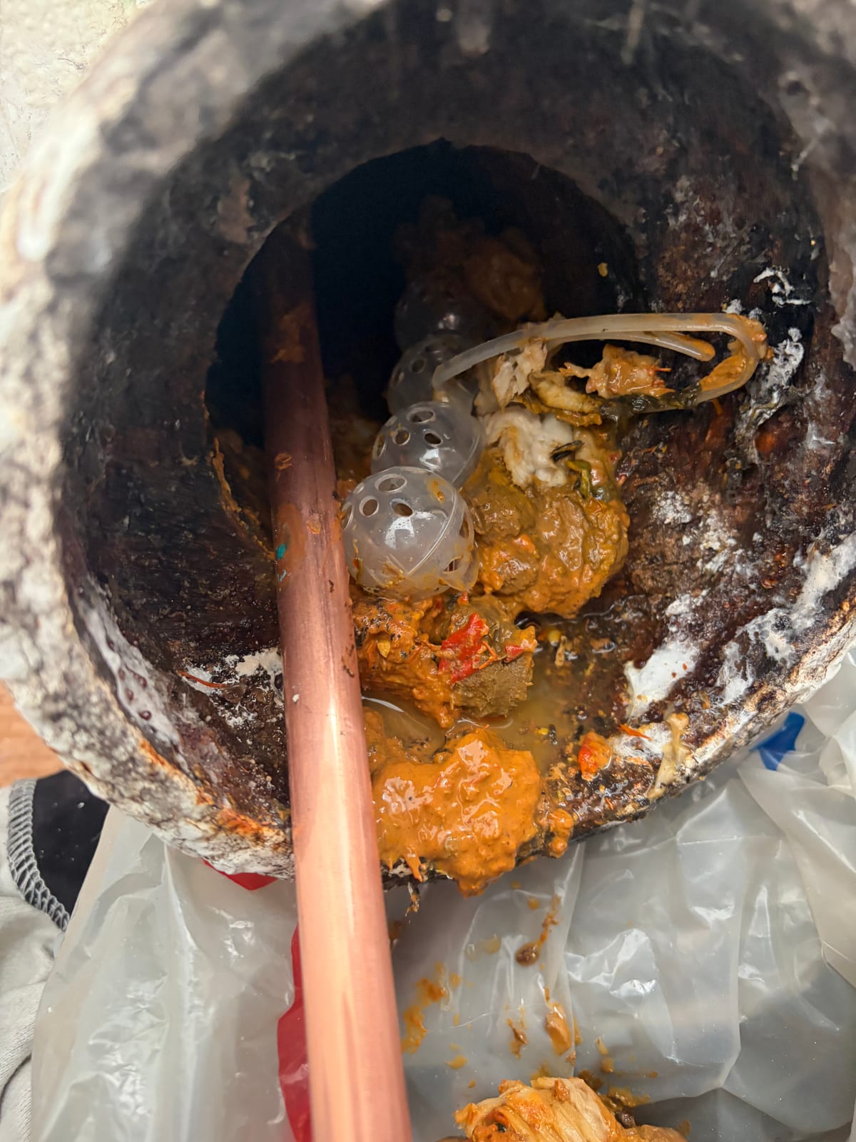 Dislodged toilet rim freshener found during a separate blockage call-out in Cosby