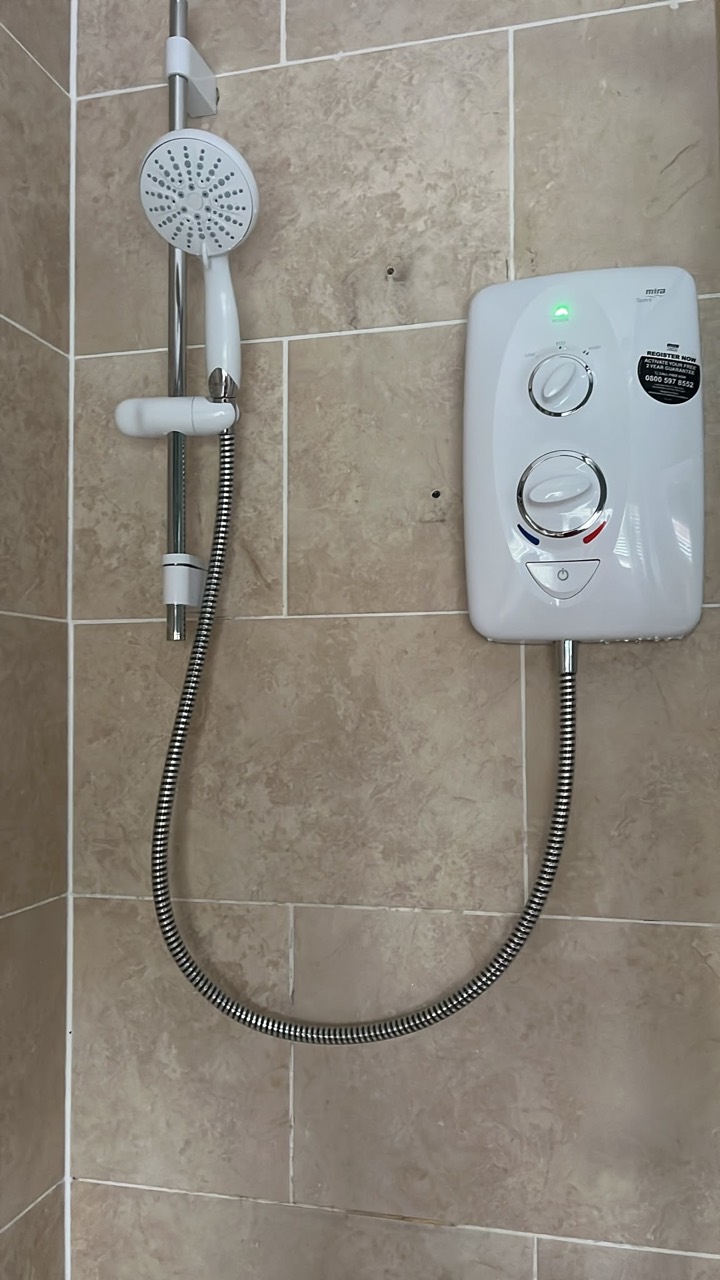 New Mira electric shower installed and tested during a next-day replacement in Wigston